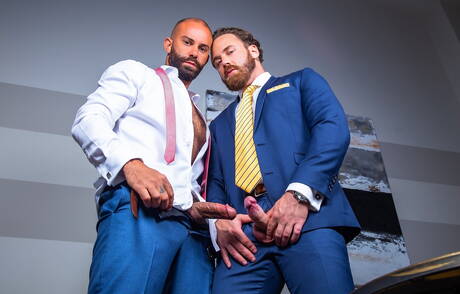 Superstud Bruno Max and hunky guy Logan Moore fuck ass after sucking