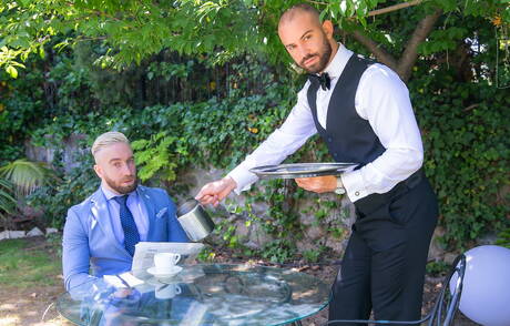 Hunky guy Bruno Max and hunky guy Manuel Scalco have a hot couple sex outdoor