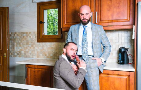 Tough guy Bruno Max and hunk Sir Peter have a good sex in kitchen