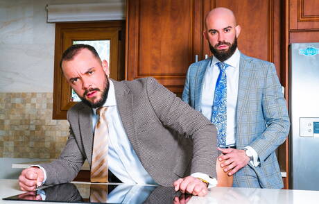 Tough guy Bruno Max and hunk Sir Peter have a good sex in kitchen