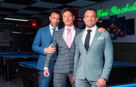 Men At Play: Sexy boys David Linset, Gustavo Cruz and Steve Jouret have threesome anal sex