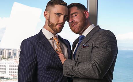 English gay bear Jonas Jackson and scottish hunk Jp Dubois in blowjob scene