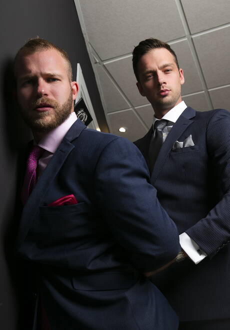 Well-built Damon Heart and husky guy Malek Tobias fuck after blowjob