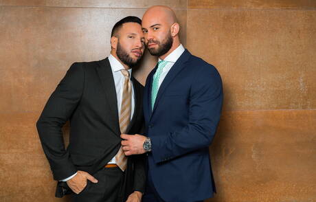 Husky guy Bruno Max and beefy Donato Reyes have a good anal sex in bathroom