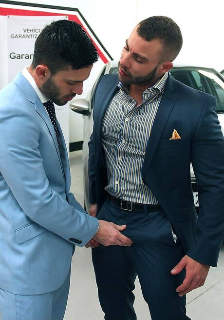 Latino well-built Andy Star and spanish strong bull Diego Reyes make a love