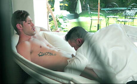 Strongman Flex and well-built Ricky Blue sucking and fucking each other outdoor