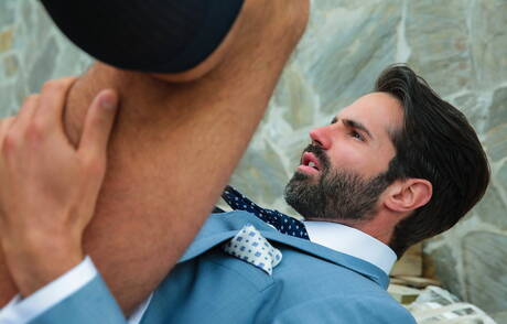 Spanish hairy bear Dani Robles and russian hunk Dato Foland in hot anal sex outside