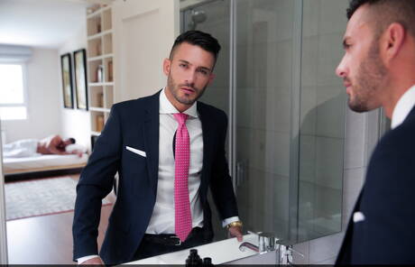 Men At Play: Brazilian beefy Andy Star and russian hunk Dato Foland drilling an ass in bathroom