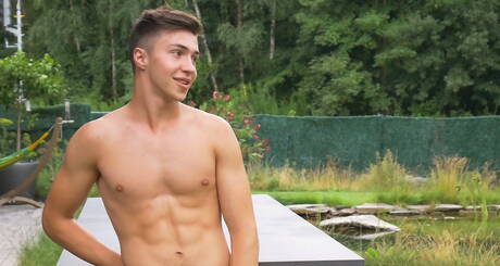 Tough guy Cristiano Cruzo playing with cock outside