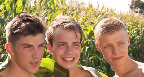 Nasty guys Pip Caulfield, Kirk Gauguin and Sven Basquiat in hot 3some ass bang outdoor