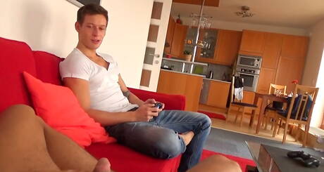 Russian hunky guy Andrei Karenin and czech young boy Jeff Mirren in dick sucking scene