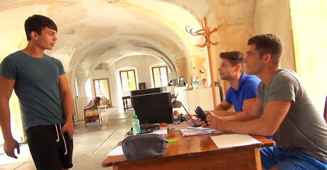 Belami Online: Two czech boys superstud Ariel Vanean and stud Derek Caravaggio fuck after blowjob outside