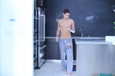 Nice american guys twink Drake Wild and twink Alex Vaara fuck after dick sucking in kitchen