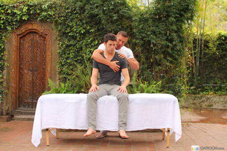 Massage Bait: Der kräftige Amerikaner Troy Collins wird nach dem Schwanzlutschen im Freien in den Arsch gefickt