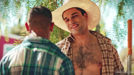 Disruptive Films: Latin hairy stud Andrew Miller and muscular Jimmy West fuck ass after interracial blowjob outside