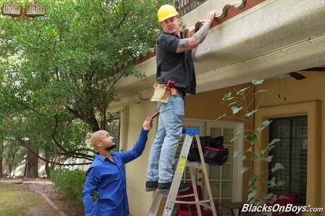 Der gut gebaute Brock Kniles und der muskulöse Ebenholz-Xavier Zane haben draußen einen guten interracial Analsex