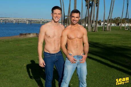 Beefcake Daniel and strongman Cole in hot anal sex outside