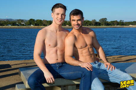 Beefcake Daniel and strongman Cole in hot anal sex outside