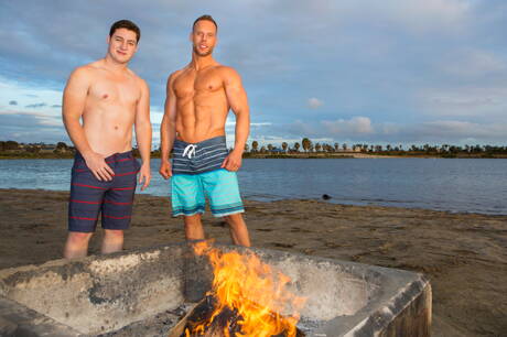 Hunky guy Jack and beefy Clark Campbell banged each other after ocean beach walking