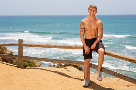 Hunk Caleb posing naked and showing tight butt after beach walking