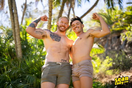 Hunky guy Phoenix and american bull Eddie Burke sucking and fucking each other outside