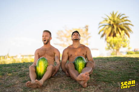 Der amerikanische Bodybuilder Axel Rockham und der starke Mann Jason Emre haben draußen heißen Paarsex