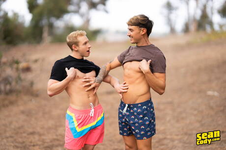 Stud Phoenix en gespierde Grayson in harde anale seks in de buitenlucht