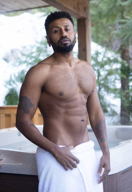 American young dude Jake Preston and tough guy Braxton Cruz in black on white sex at the pool