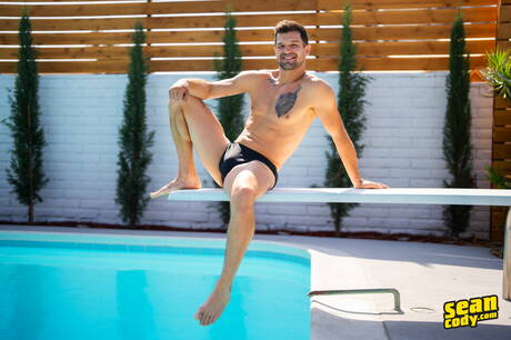 Sean Cody performers Blake Brysen Clark Reid Eddie Burke and Axel in sex orgy at pool and in fitness