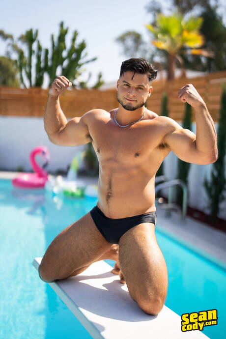 Sean Cody performers Blake Brysen Clark Reid Eddie Burke and Axel in sex orgy at pool and in fitness