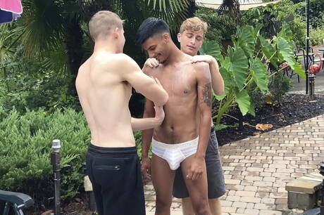Brother Crush: Horny boys Jesse Bolton, Apollo Fates and Aiden Asher in hot 3some anal sex outside