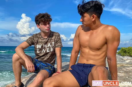 Stud Marco and american hot twink Joe Dave fuck ass after sucking after beach walk