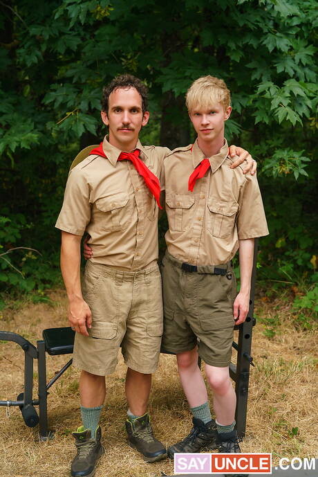 Boys At Camp: American well-built Greg Mckeon and twink Drew fuck after blowjob outside