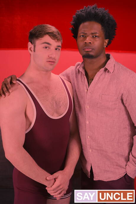British tough guy Michael Boston and ebony stud Bama Romello in black on white love