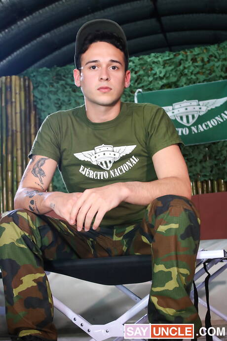 Military Dick: Sexy buddies Sly Conan, Leonel Russel and Dimitry Simonit have threesome anal sex outside