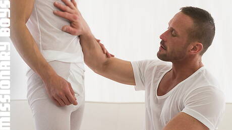 Canadian beautiful boy Jay James and american stud Myles Landon fuck ass after blowjob