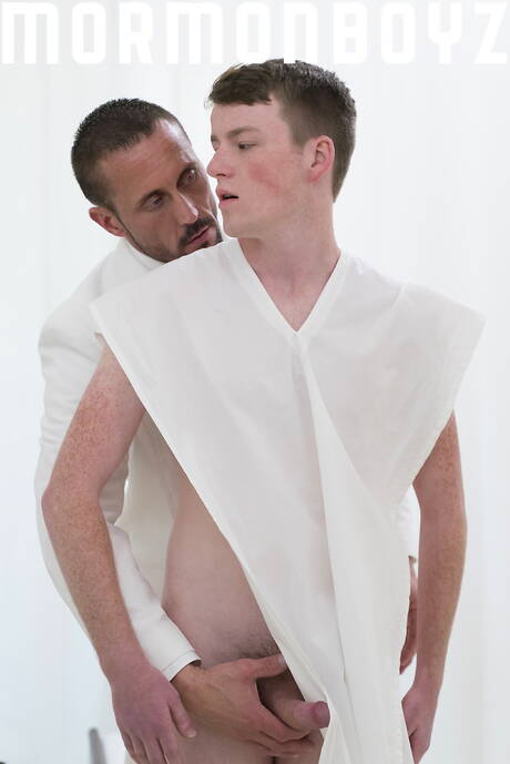 Missionary Boys: Sexy americans, husky guy Myles Landon and young Julian Waits fuck ass after blowjob