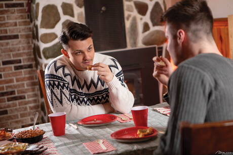 Husky guy Bruce Huxley and strongman Enzo Muller have a hot couple scene