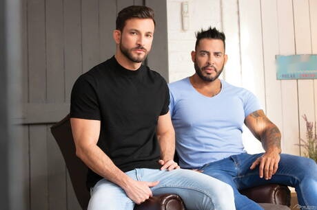 Venezuelan well-built Viktor Rom and cuban strong bull Javi Gray fuck ass after sucking in kitchen