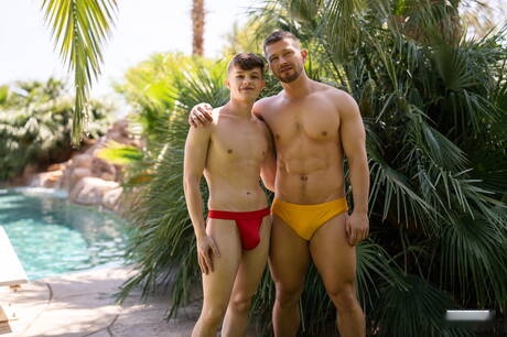 Two american boys superstud Johnny Donovan and young Jake Preston have a good sex at pool