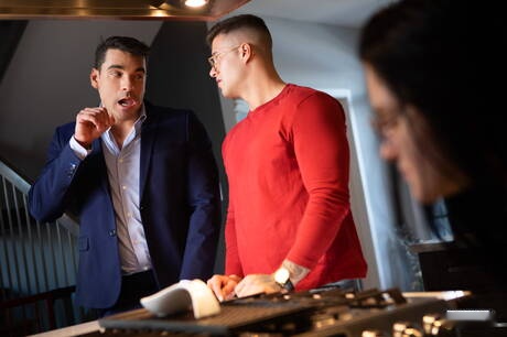 Canadian husky guy Clark Delgaty and latin muscular Presley Scott in hot homosexual scene outside