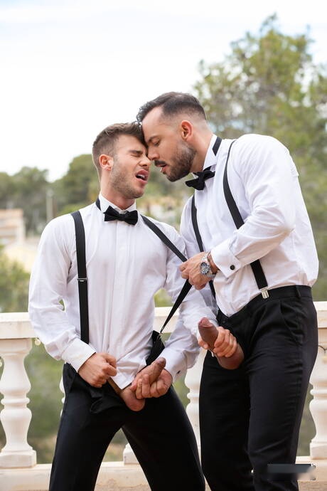 Spanish muscular Allen King and portuguese bear Sir Peter have a hot sex outside