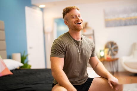 Tough guy Evan and hunky guy Tim James make a love