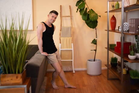 American muscular Matty Strong teasing his dick