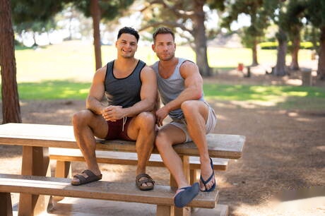 American bodybuilder Axel Rockham and  Sumner have a hot couple sex outside