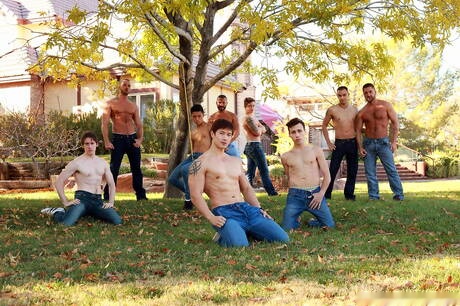 ジェシー・コルター、ピーター・レ、レオ・スウィートウッド、ダーク・ウェイクフィールド、ロビン、ブレイク・ストーン、タイソン、ドミニク・パシフィコ、マリオがプールで熱い男同士の乱交パーティーに興じる
