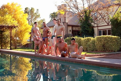 Jessie Colter, Peter Le, Leo Sweetwood, Dirk Wakefield, Robin, Blake Stone, Tyson, Dominic Pacifico, Mario in hot male orgy at pool