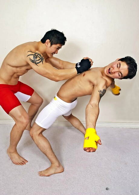 Stud Jake West and oriental bull Peter Le posing naked and showing tight butt