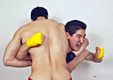 Stud Jake West and oriental bull Peter Le posing naked and showing tight butt