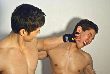 Stud Jake West and oriental bull Peter Le posing naked and showing tight butt